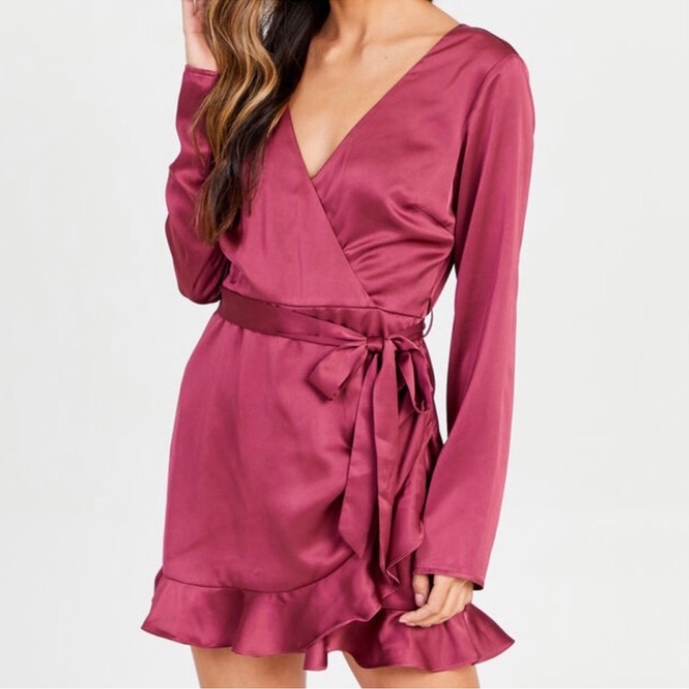 Altar’d State Belle Plum Wrap Dress w/ Ruffle Hem & Built-In Shorts | Size M